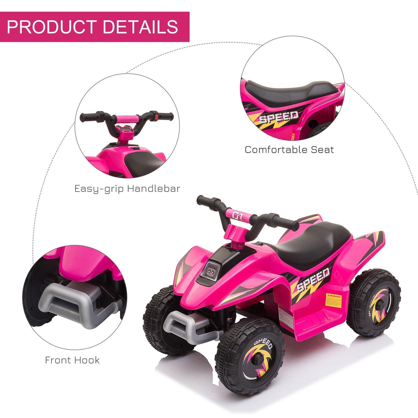 HOMCOM Electric Kids ATV Quad Bike 6V, Pink - ALL4U RETAILER LTD