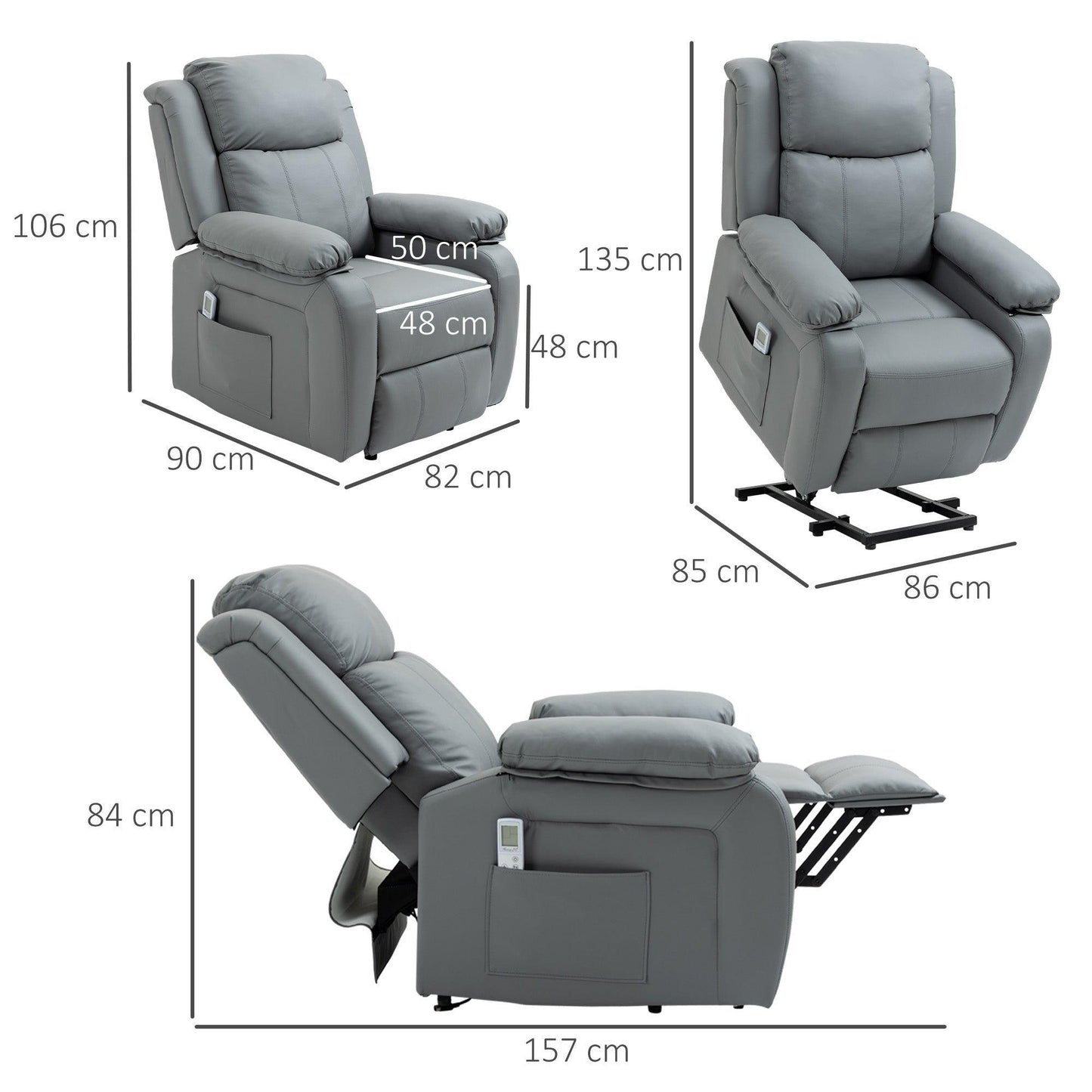 HOMCOM Electric Massage Recliner Chair with Remote - Grey - ALL4U RETAILER LTD