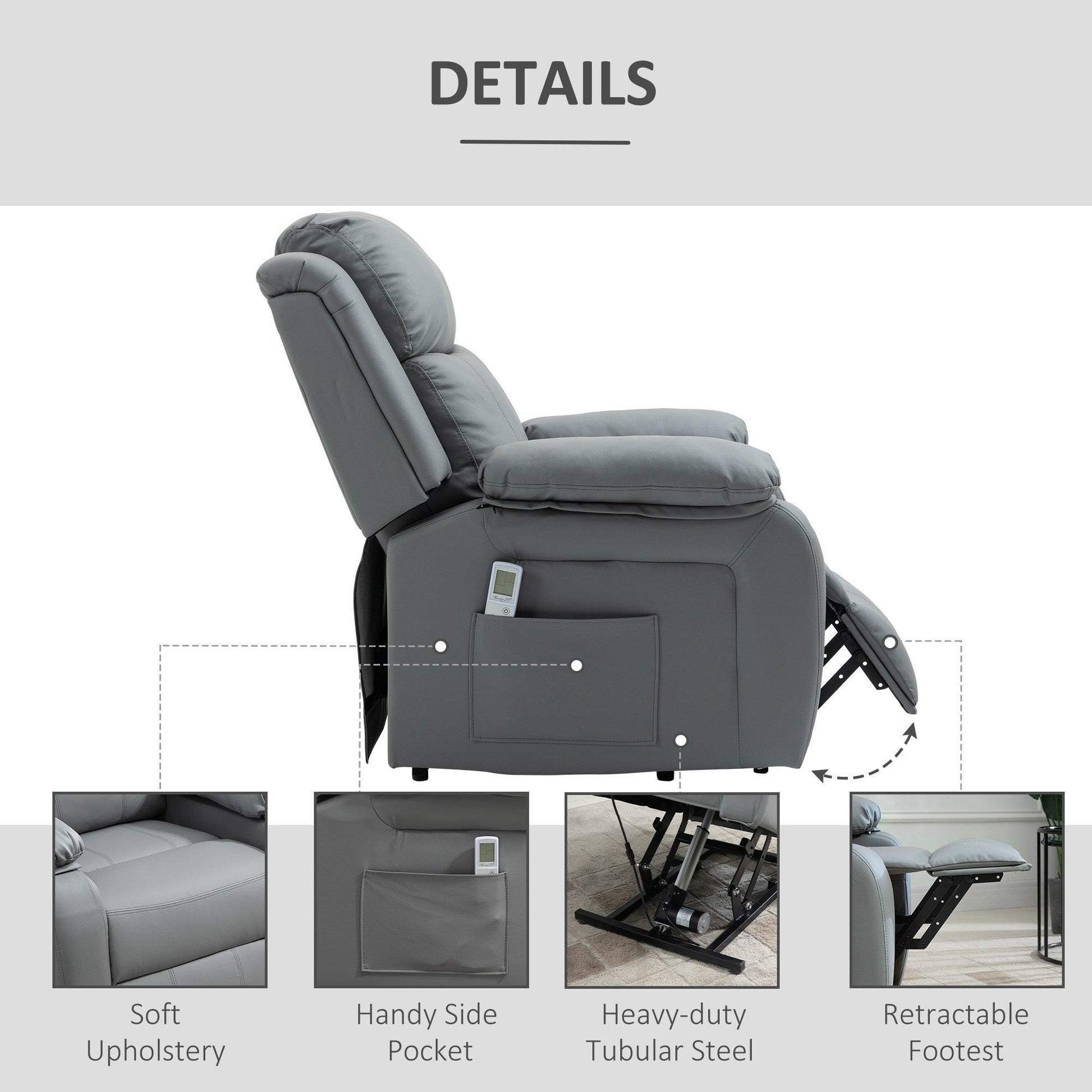 HOMCOM Electric Massage Recliner Chair with Remote - Grey - ALL4U RETAILER LTD