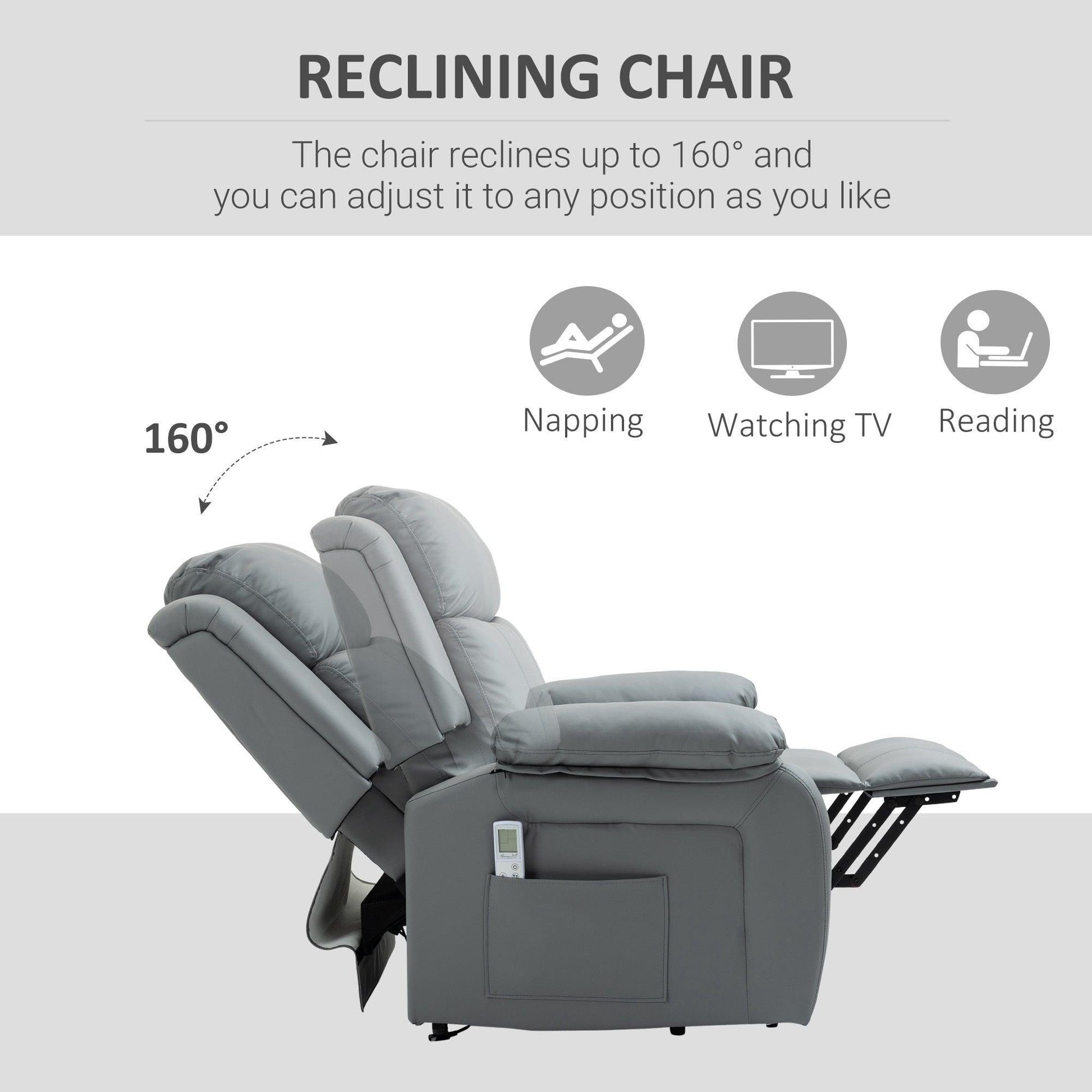 HOMCOM Electric Massage Recliner Chair with Remote - Grey - ALL4U RETAILER LTD