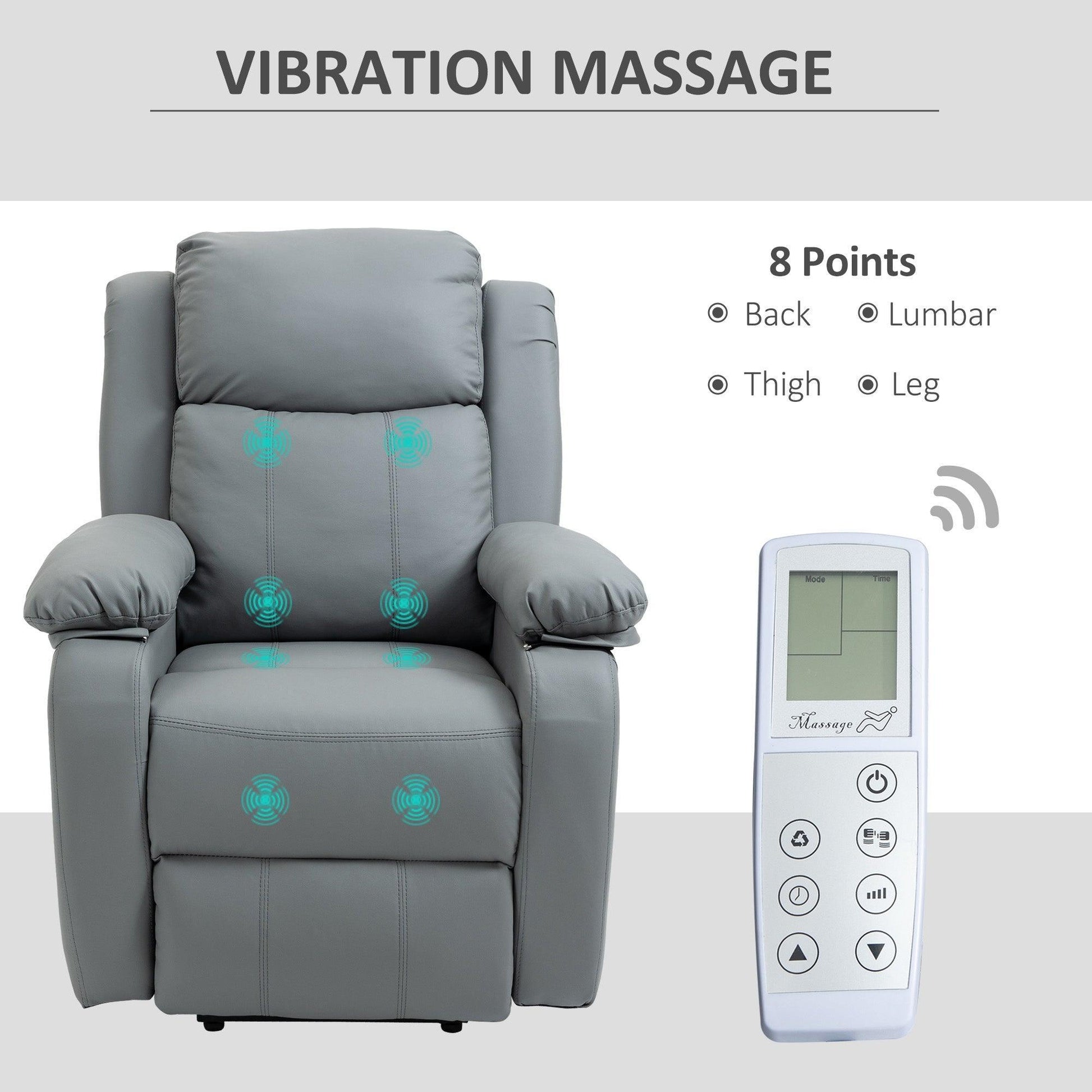 HOMCOM Electric Massage Recliner Chair with Remote - Grey - ALL4U RETAILER LTD