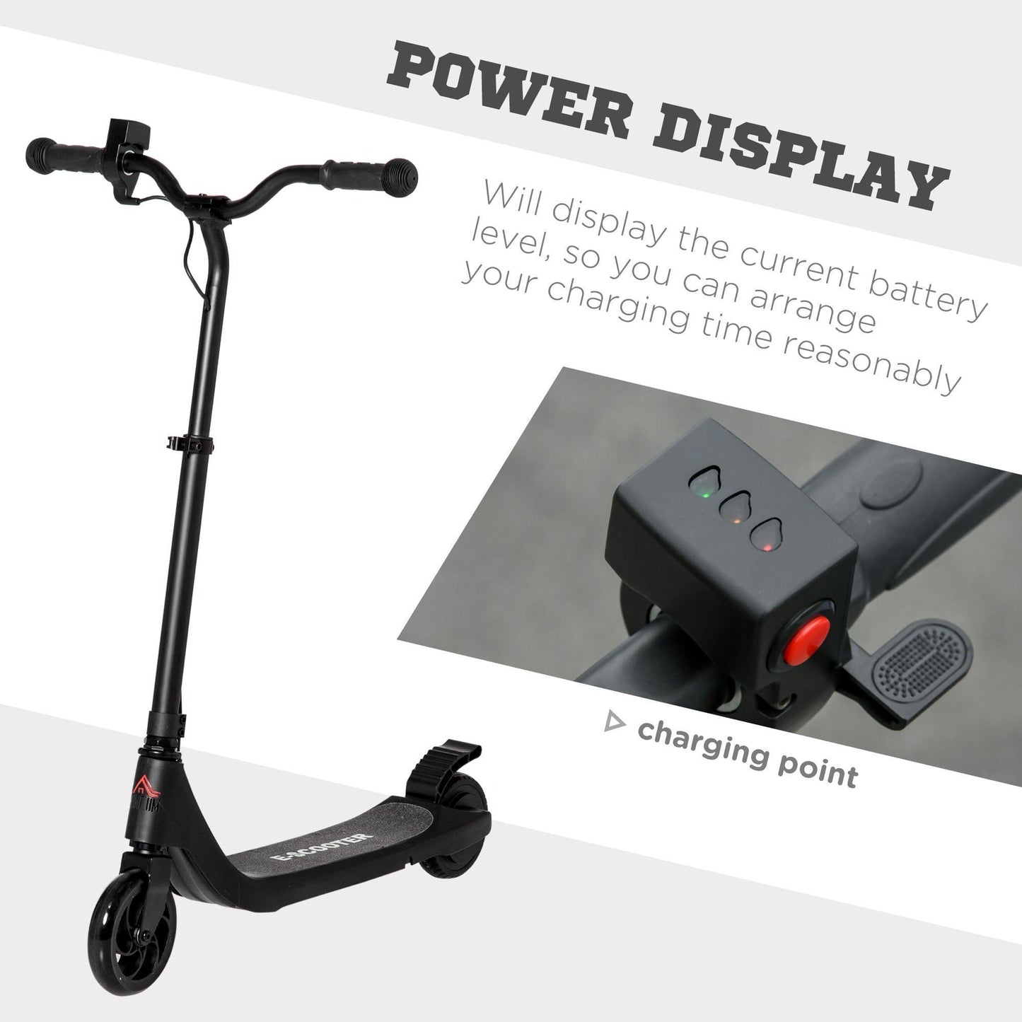 HOMCOM Electric Scooter - Adjustable Height, Rear Brake, Black - ALL4U RETAILER LTD