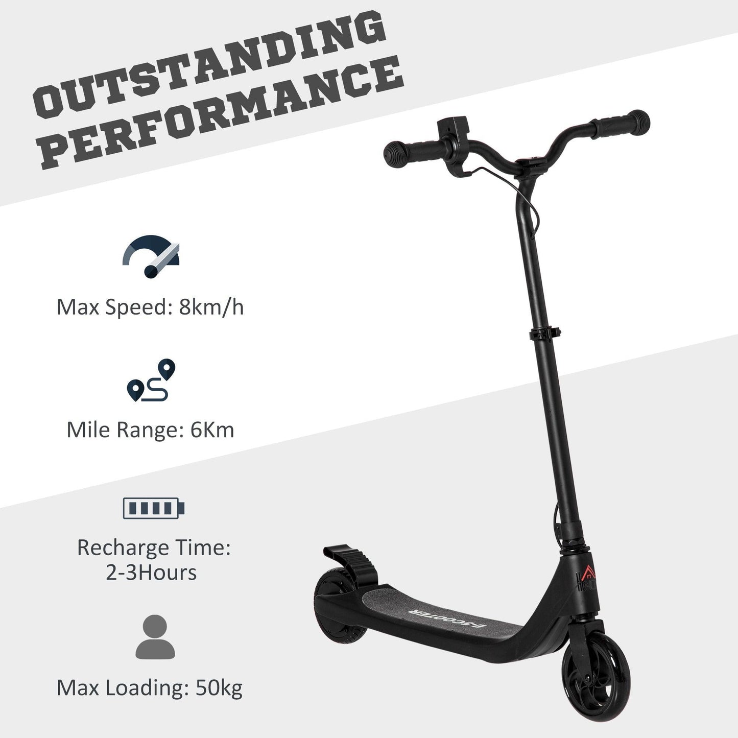 HOMCOM Electric Scooter - Adjustable Height, Rear Brake, Black - ALL4U RETAILER LTD