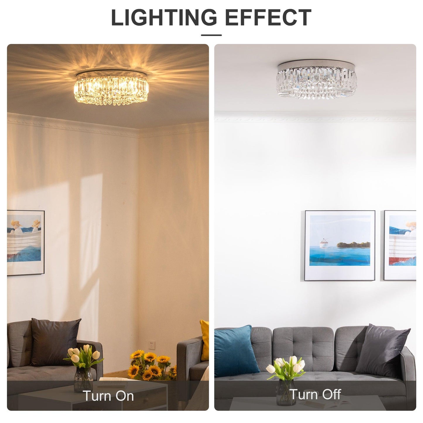 HOMCOM Elegant Crystal Ceiling Light for Living Room, Bedroom, Hall - ALL4U RETAILER LTD