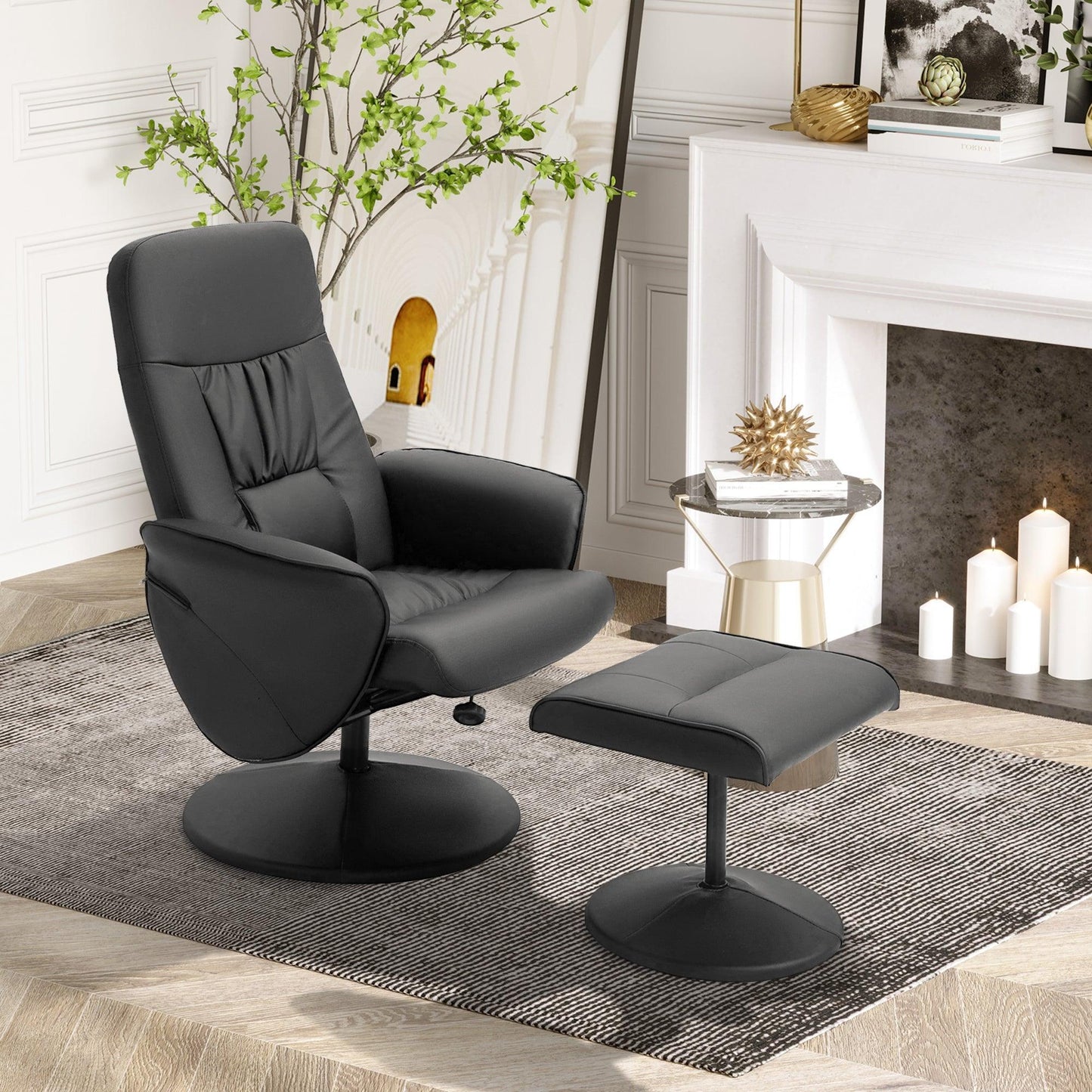 HOMCOM Executive Recliner Chair Set with Footstool - Black - ALL4U RETAILER LTD