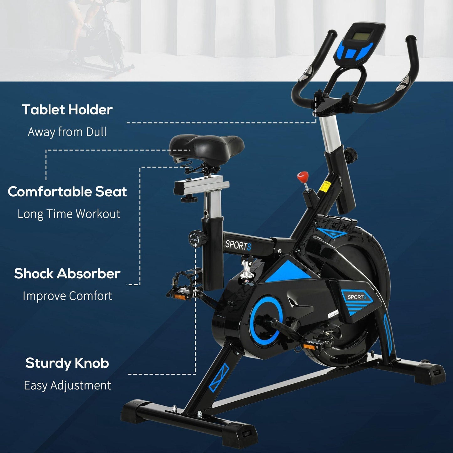 HOMCOM Exercise Bike with LCD Monitor, Comfortable Seat, Black - ALL4U RETAILER LTD