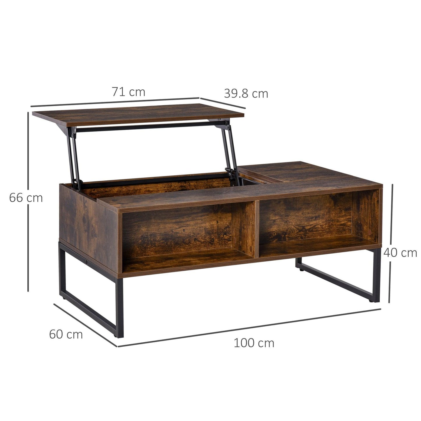 HOMCOM Extendable Coffee Table with Hidden Storage Drawer - Brown - ALL4U RETAILER LTD