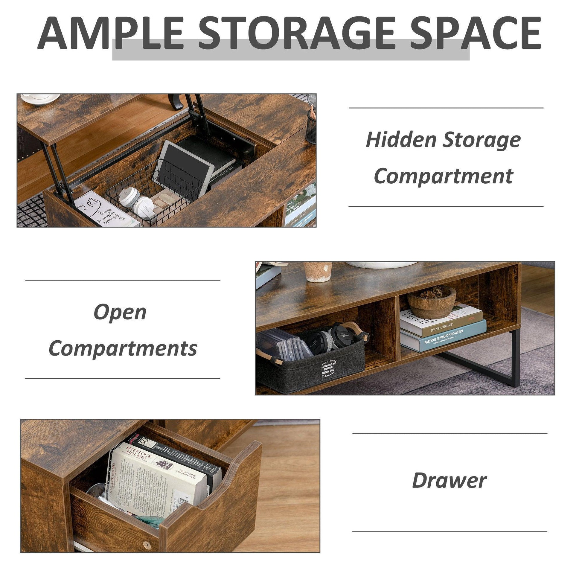 HOMCOM Extendable Coffee Table with Hidden Storage Drawer - Brown - ALL4U RETAILER LTD