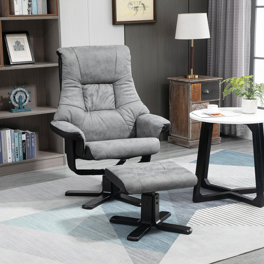 HOMCOM Fabric Recliner Chair + Footstool Set, Grey - ALL4U RETAILER LTD