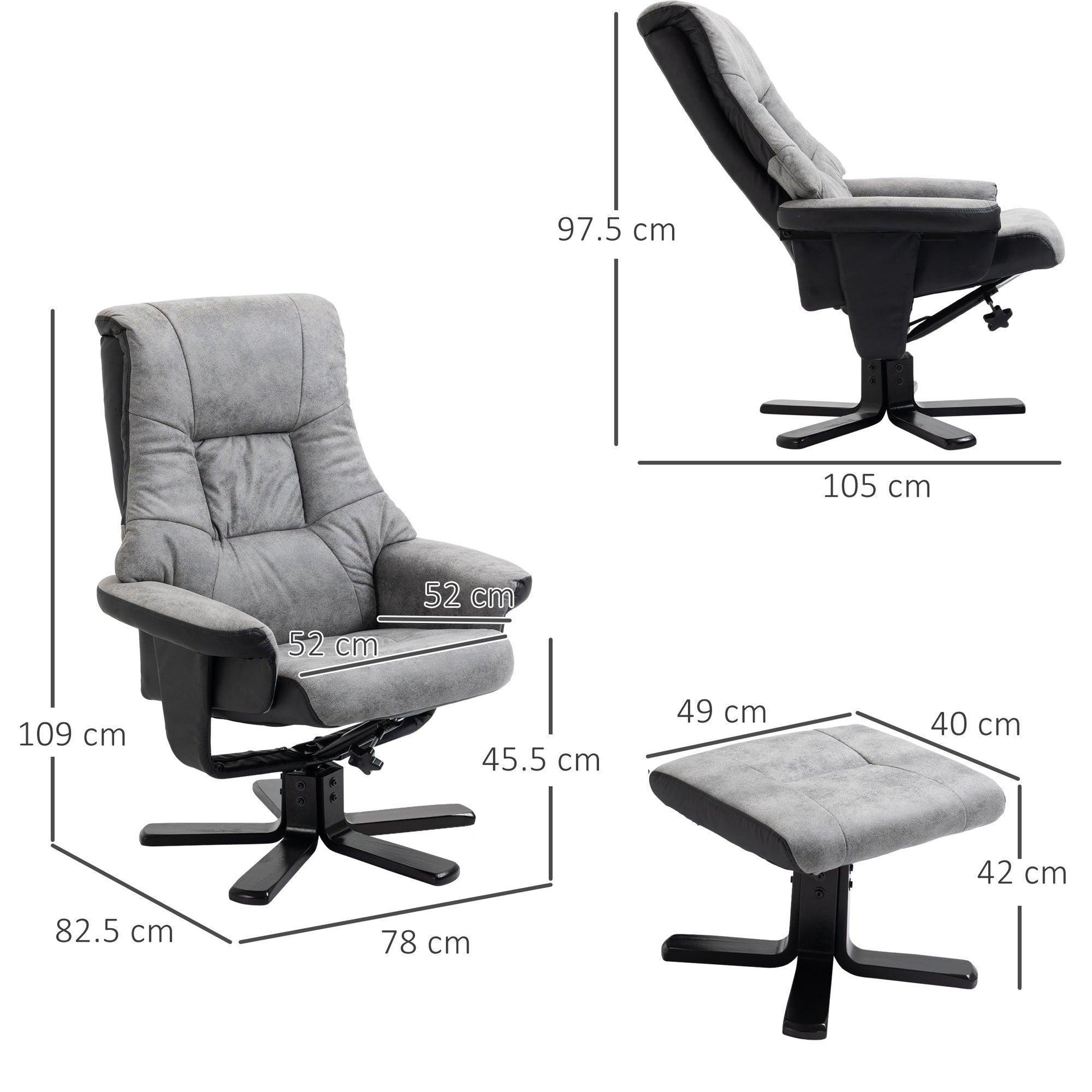 HOMCOM Fabric Recliner Chair + Footstool Set, Grey - ALL4U RETAILER LTD