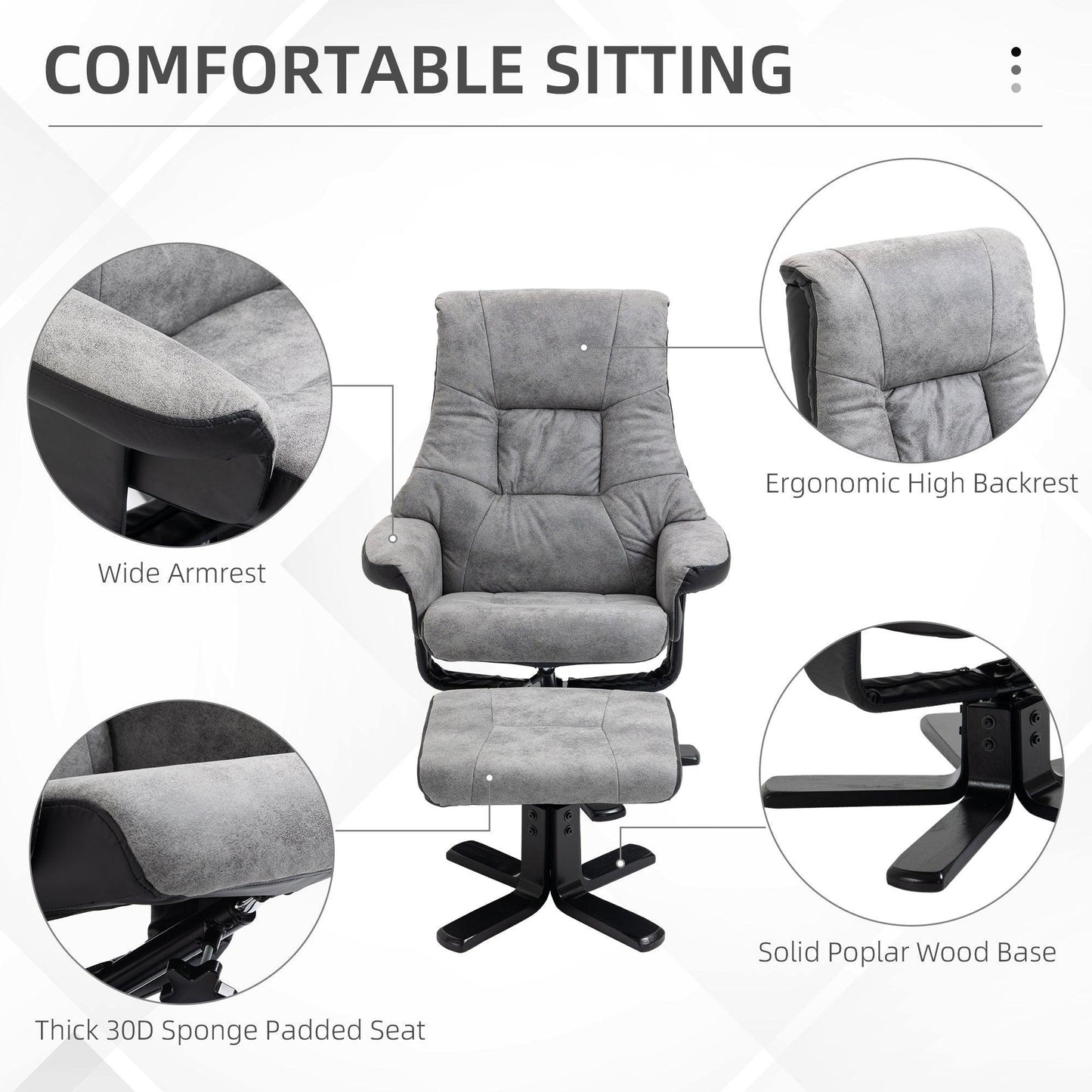 HOMCOM Fabric Recliner Chair + Footstool Set, Grey - ALL4U RETAILER LTD