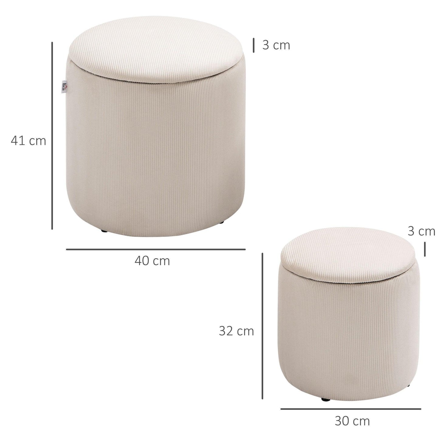 HOMCOM Fabric Storage Ottoman - Set of 2, White - ALL4U RETAILER LTD