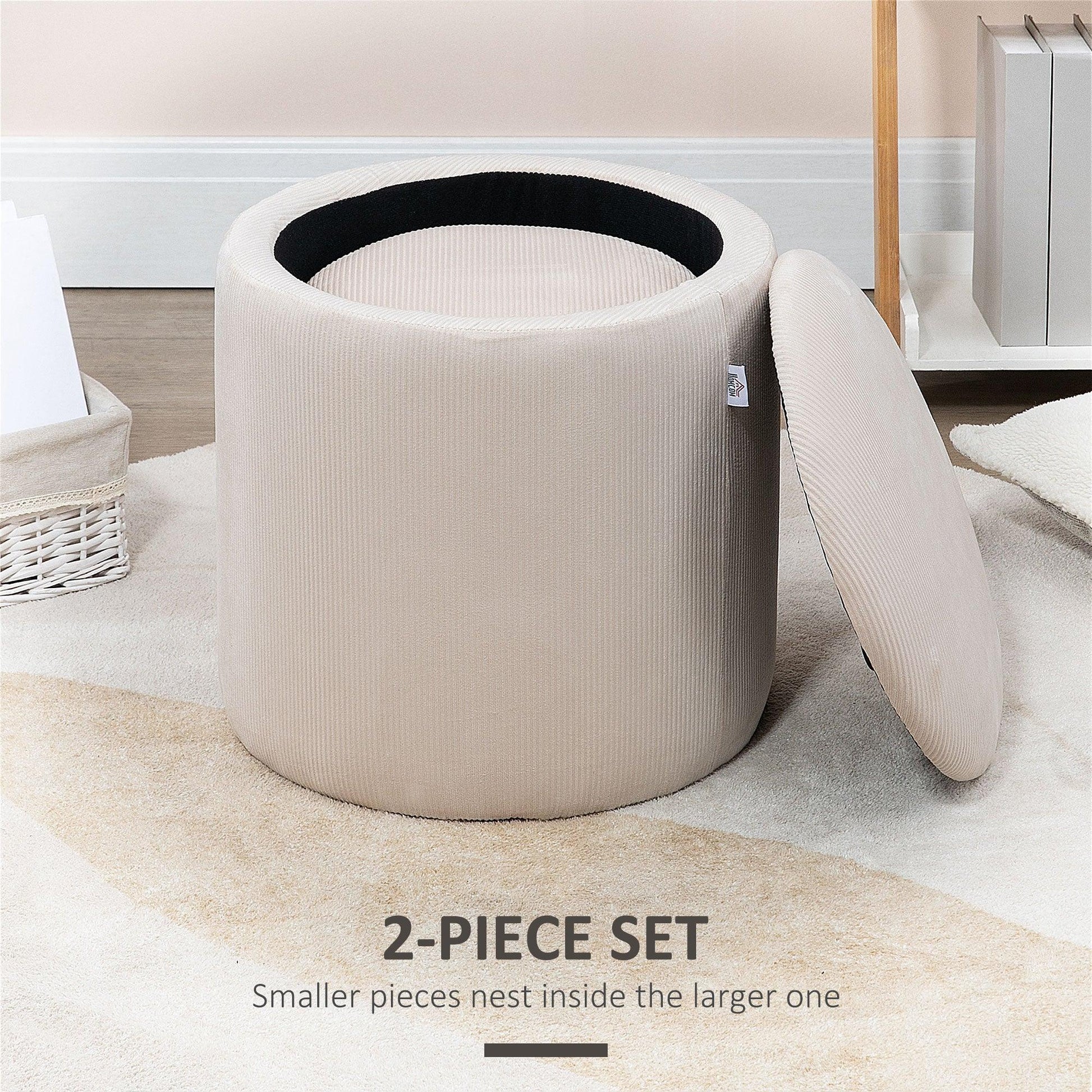 HOMCOM Fabric Storage Ottoman - Set of 2, White - ALL4U RETAILER LTD