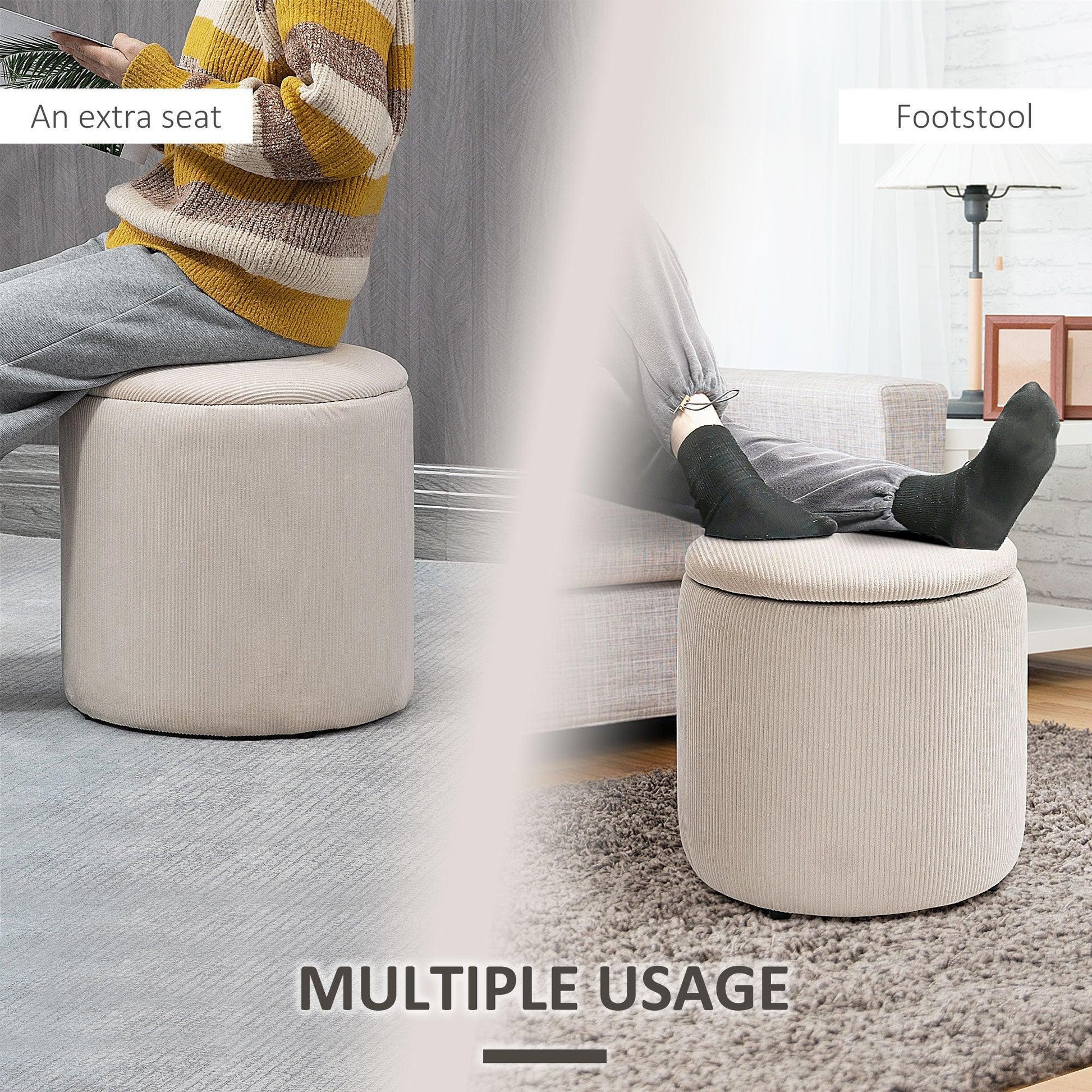 HOMCOM Fabric Storage Ottoman - Set of 2, White - ALL4U RETAILER LTD