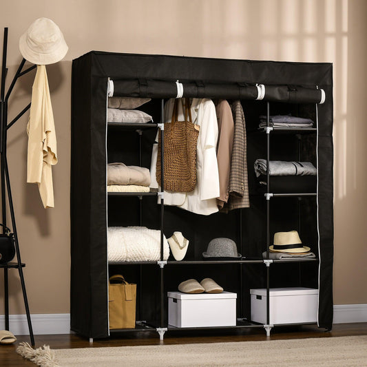 HOMCOM Fabric Wardrobe - Portable Closet with Shelves – Black - ALL4U RETAILER LTD