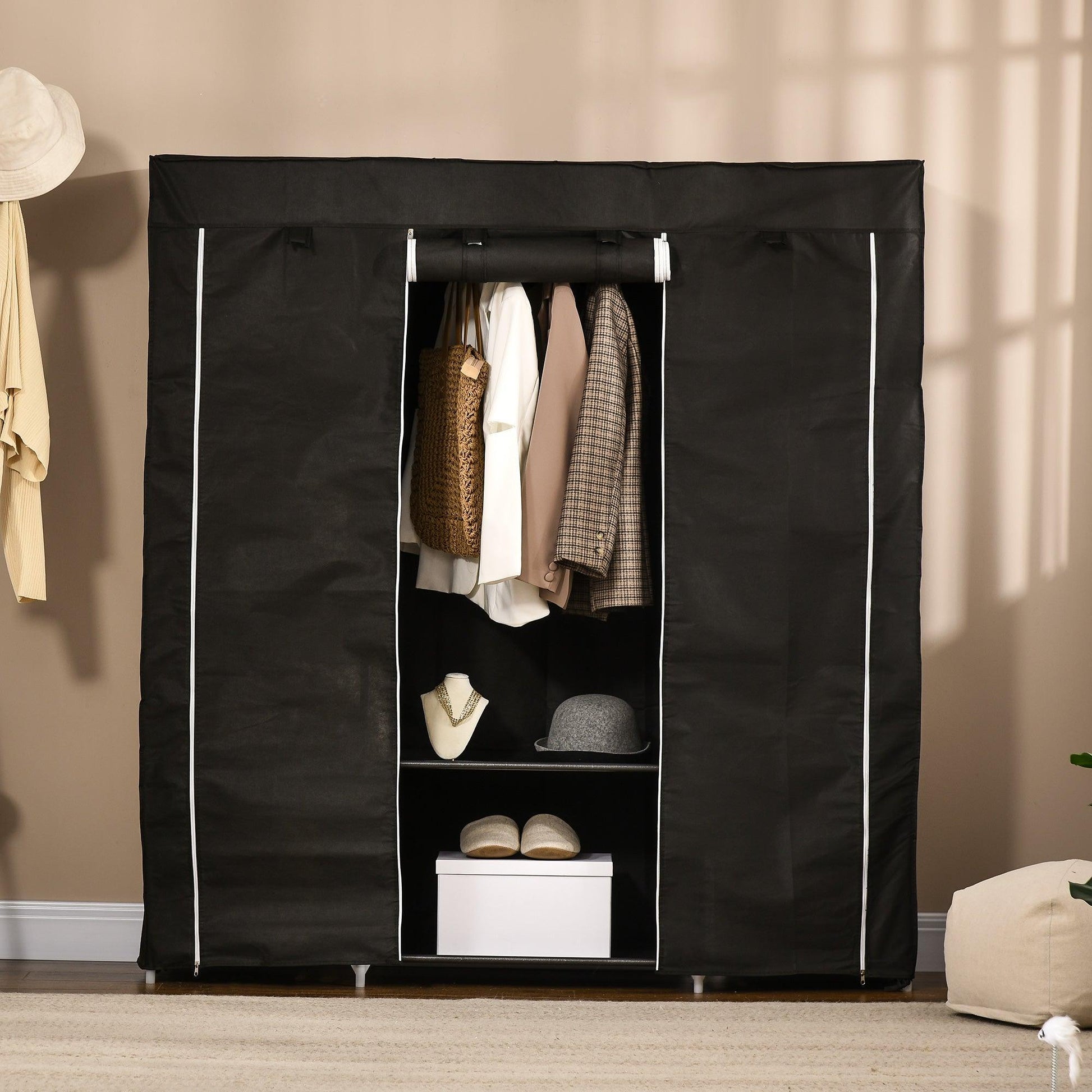 HOMCOM Fabric Wardrobe - Portable Closet with Shelves – Black - ALL4U RETAILER LTD