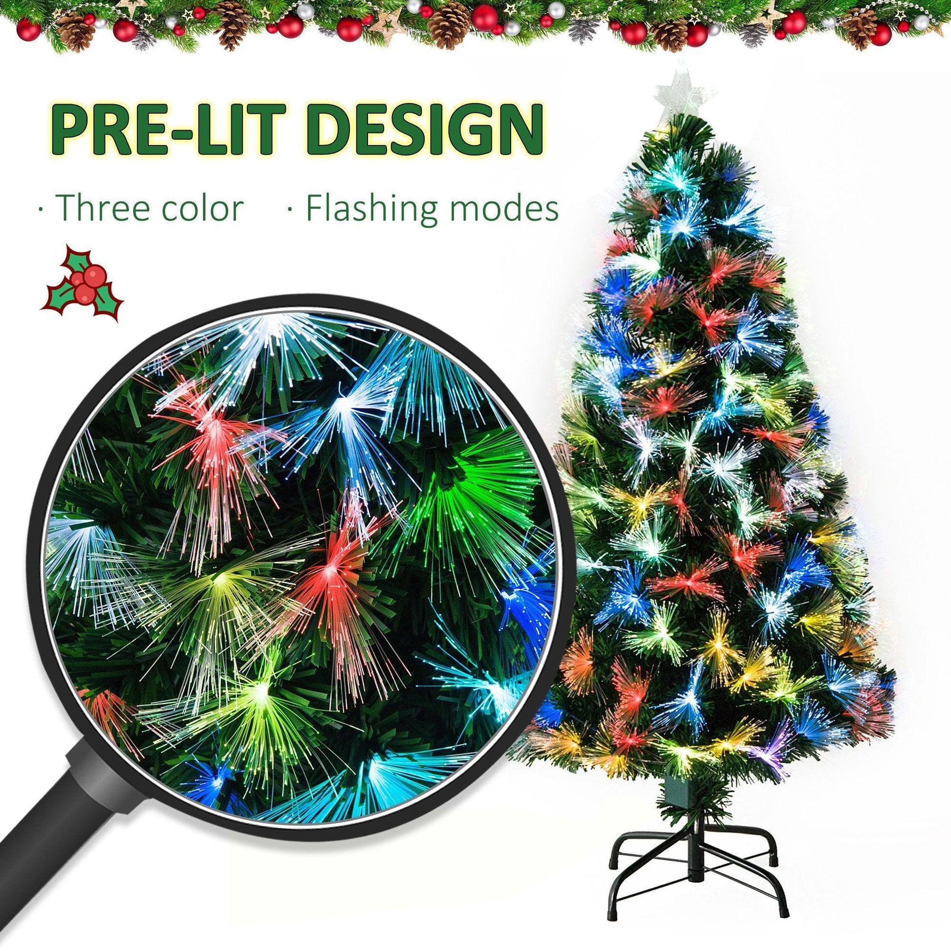 HOMCOM Fiber Optic Tree - LED Pre-Lit Green - ALL4U RETAILER LTD