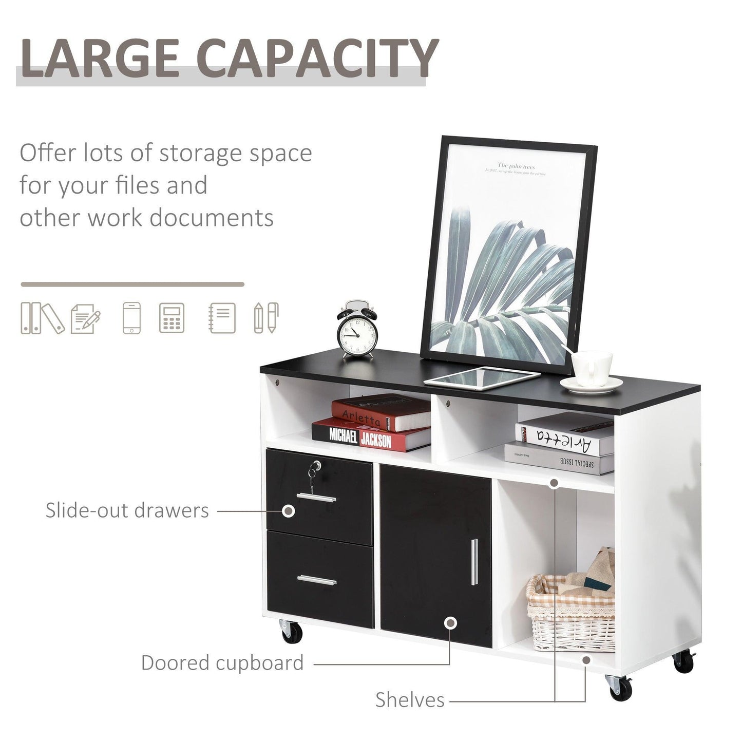 HOMCOM File Cabinet with Lockable Drawer and Open Shelves - ALL4U RETAILER LTD
