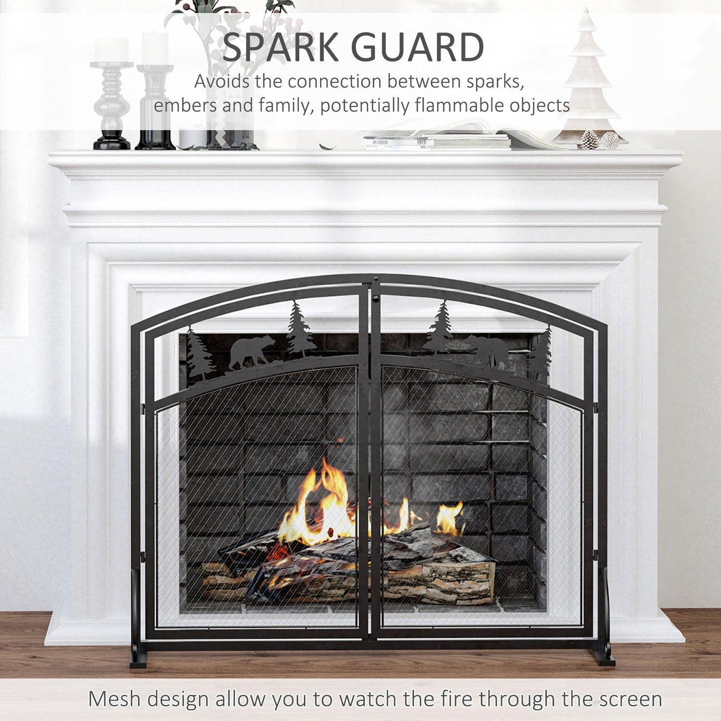 HOMCOM Fire Guard for Living Room - Double Door Metal Mesh Screen - ALL4U RETAILER LTD