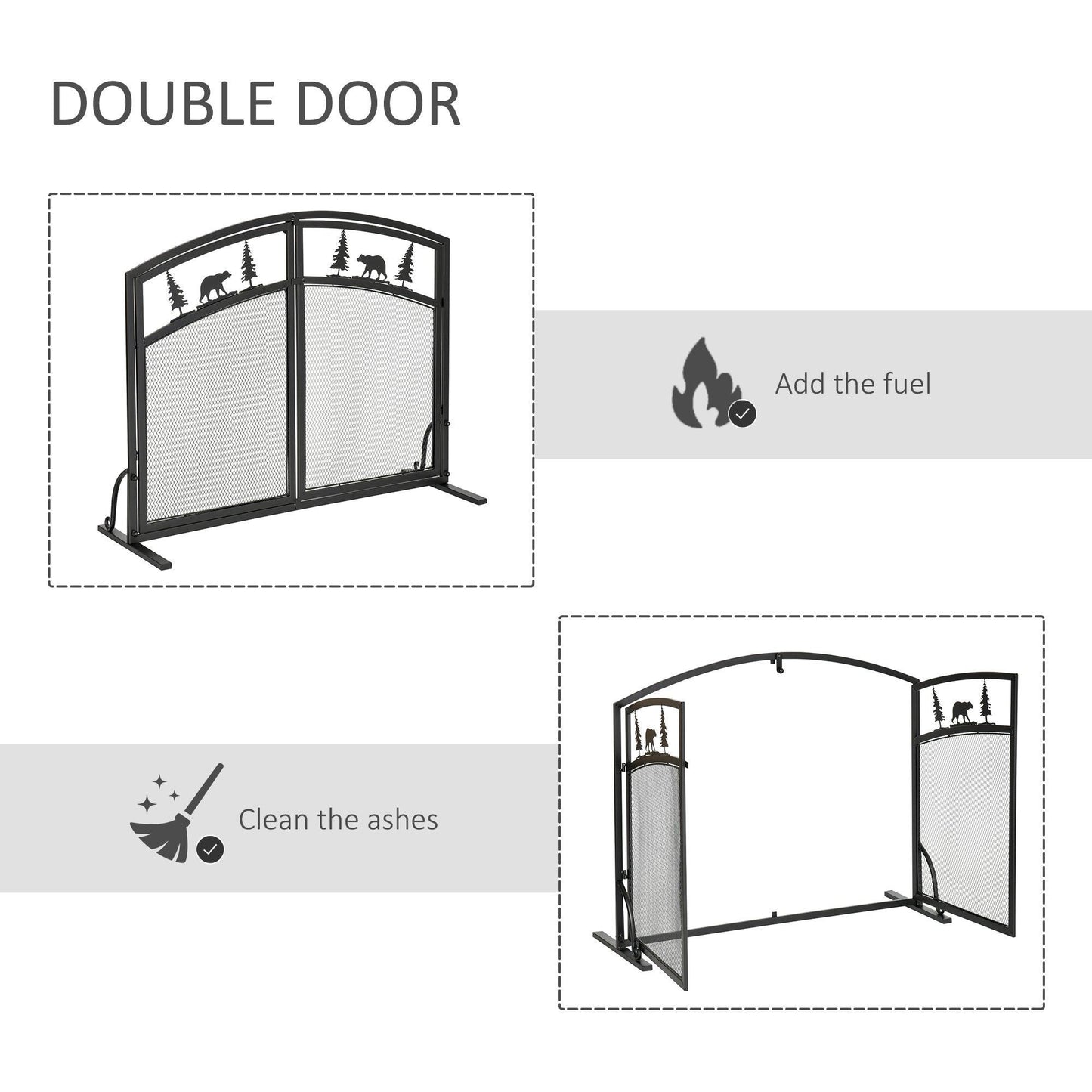 HOMCOM Fire Guard for Living Room - Double Door Metal Mesh Screen - ALL4U RETAILER LTD