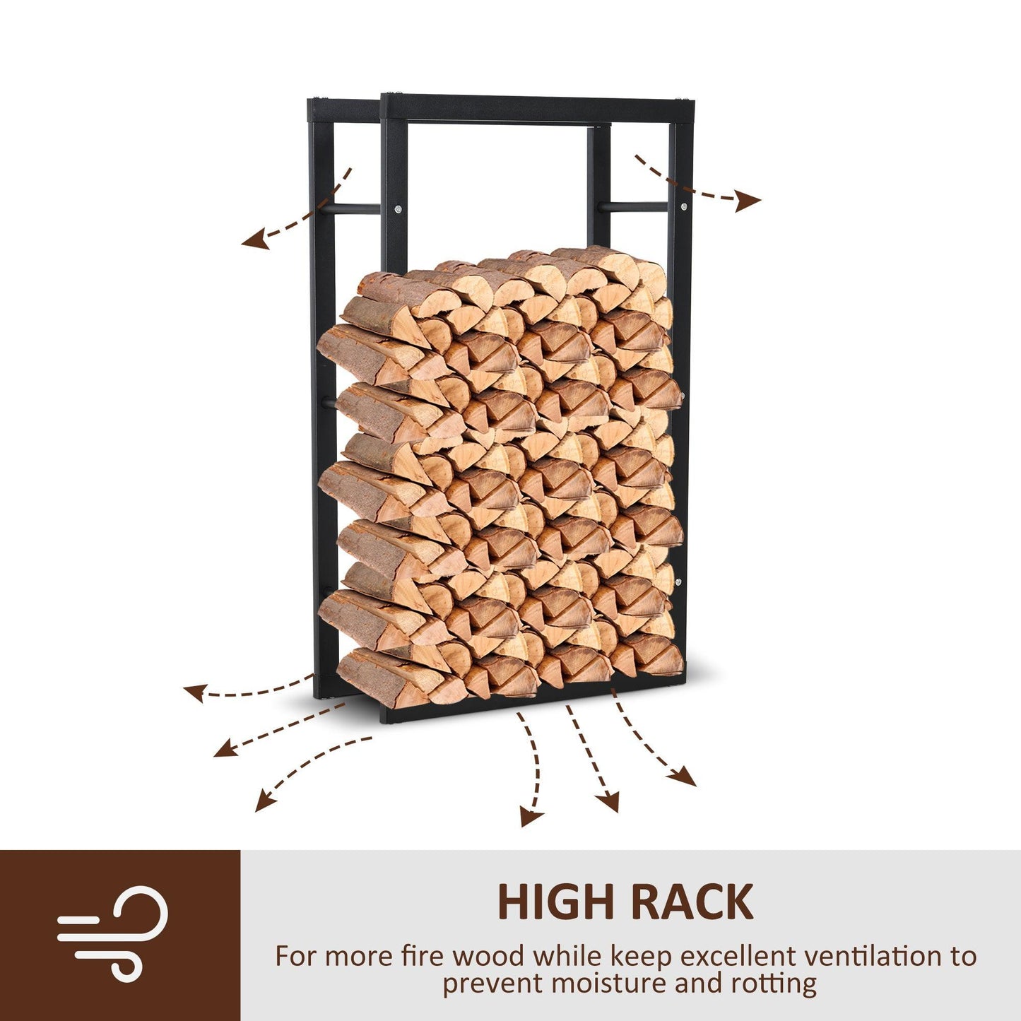 HOMCOM Firewood Log Holder - Indoor/Outdoor Storage Rack - Black - ALL4U RETAILER LTD