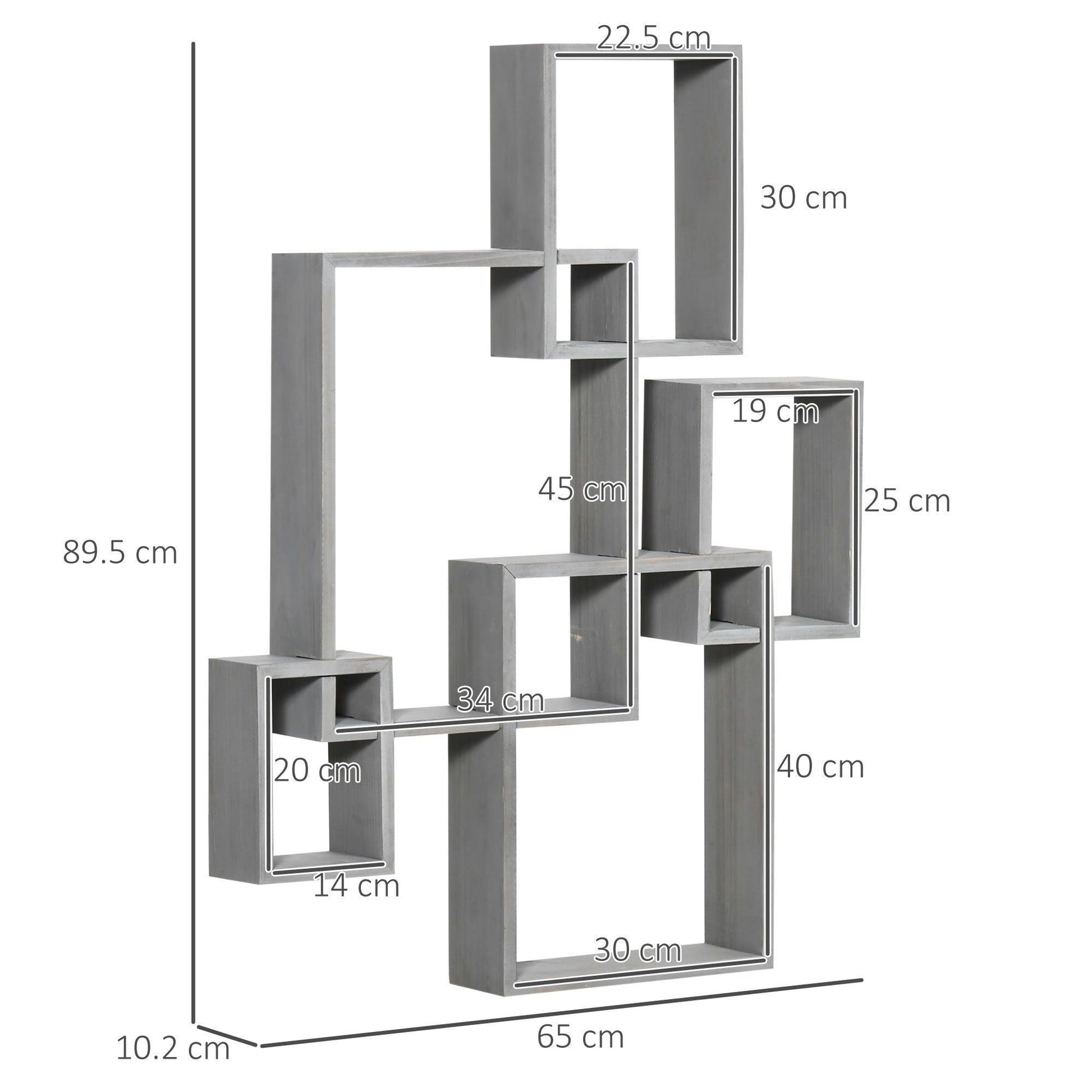 HOMCOM Floating Interlocking Shelves, Grey - Simplistic Wall Display - ALL4U RETAILER LTD