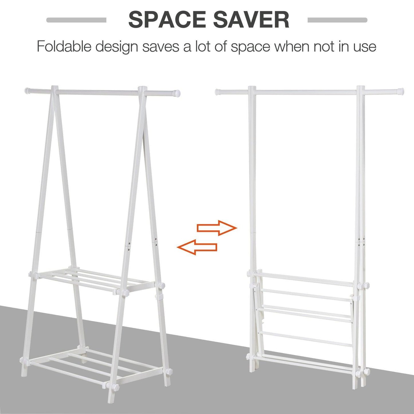 HOMCOM Foldable Adjustable Clothes Rack with Shelves - White - ALL4U RETAILER LTD