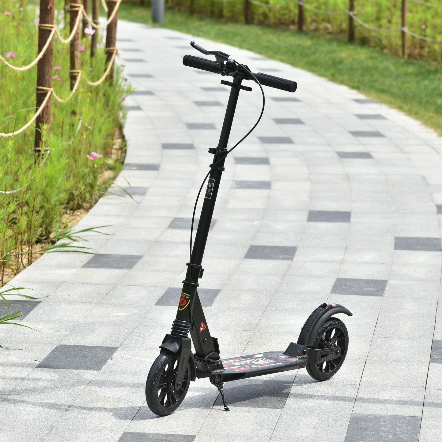 HOMCOM Foldable Adult Kick Scooter w/ Rear Wheel Brake - Black - ALL4U RETAILER LTD