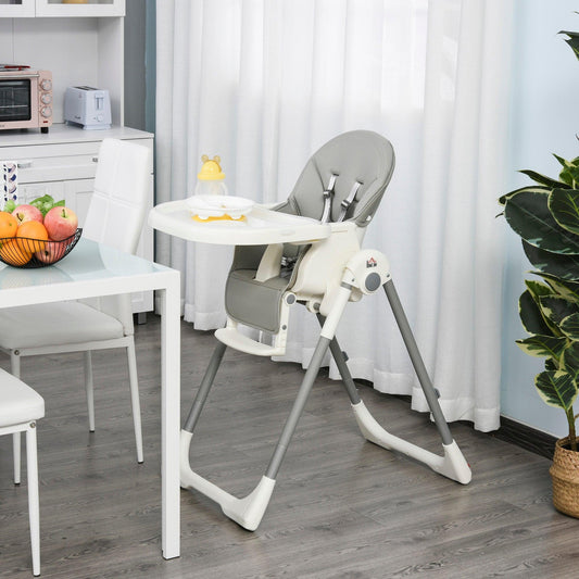 HOMCOM Foldable Baby High Chair, Adjustable with Removable Tray, Grey - ALL4U RETAILER LTD