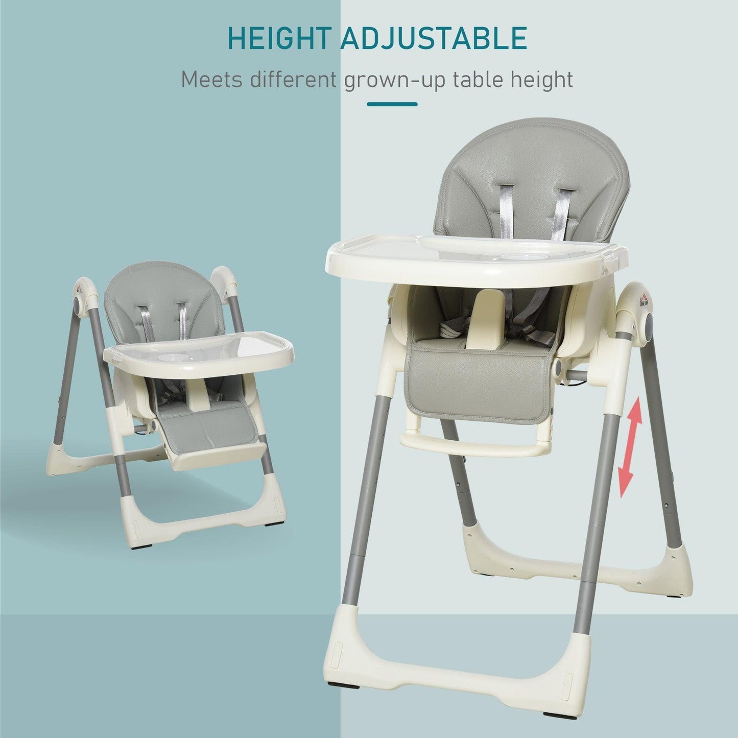 HOMCOM Foldable Baby High Chair, Adjustable with Removable Tray, Grey - ALL4U RETAILER LTD