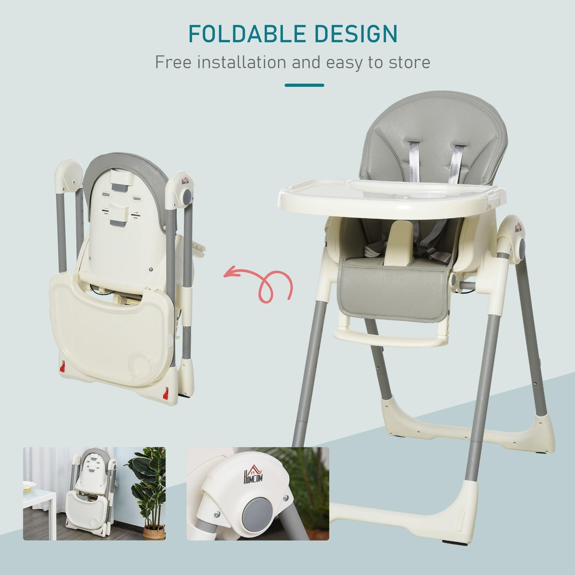 HOMCOM Foldable Baby High Chair, Adjustable with Removable Tray, Grey - ALL4U RETAILER LTD