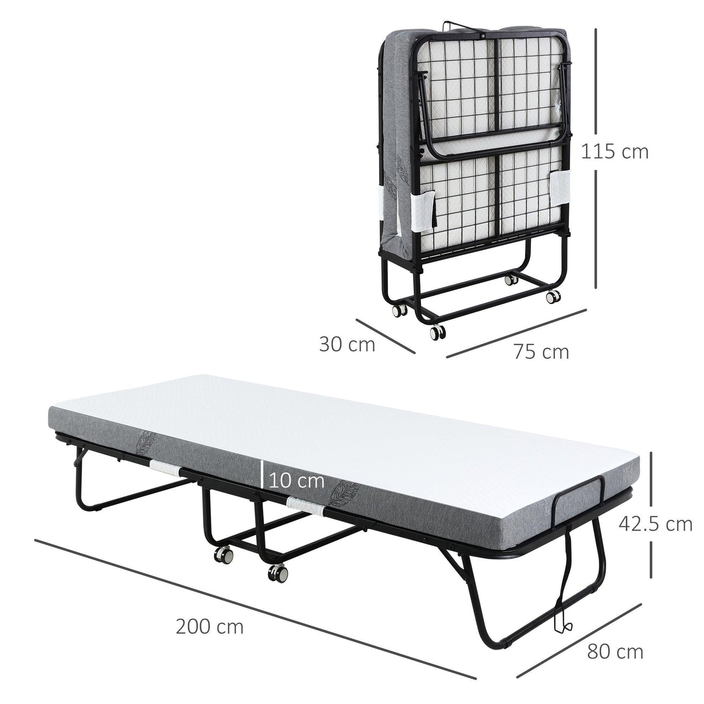 HOMCOM Foldable Bed with Mattress - Portable & Sturdy - ALL4U RETAILER LTD