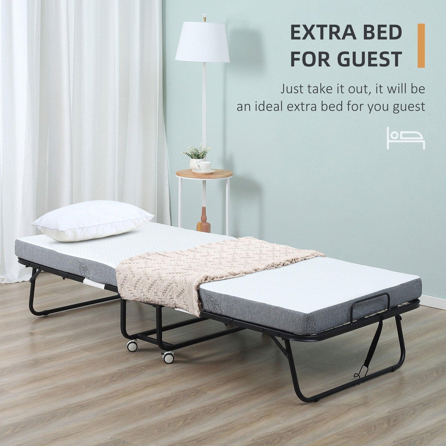 HOMCOM Foldable Bed with Mattress - Portable & Sturdy - ALL4U RETAILER LTD