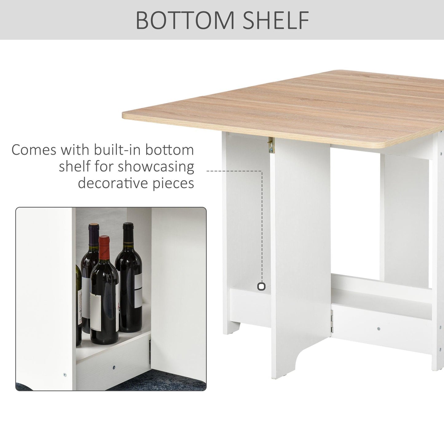 HOMCOM Foldable Dining Table with Storage Shelf - ALL4U RETAILER LTD