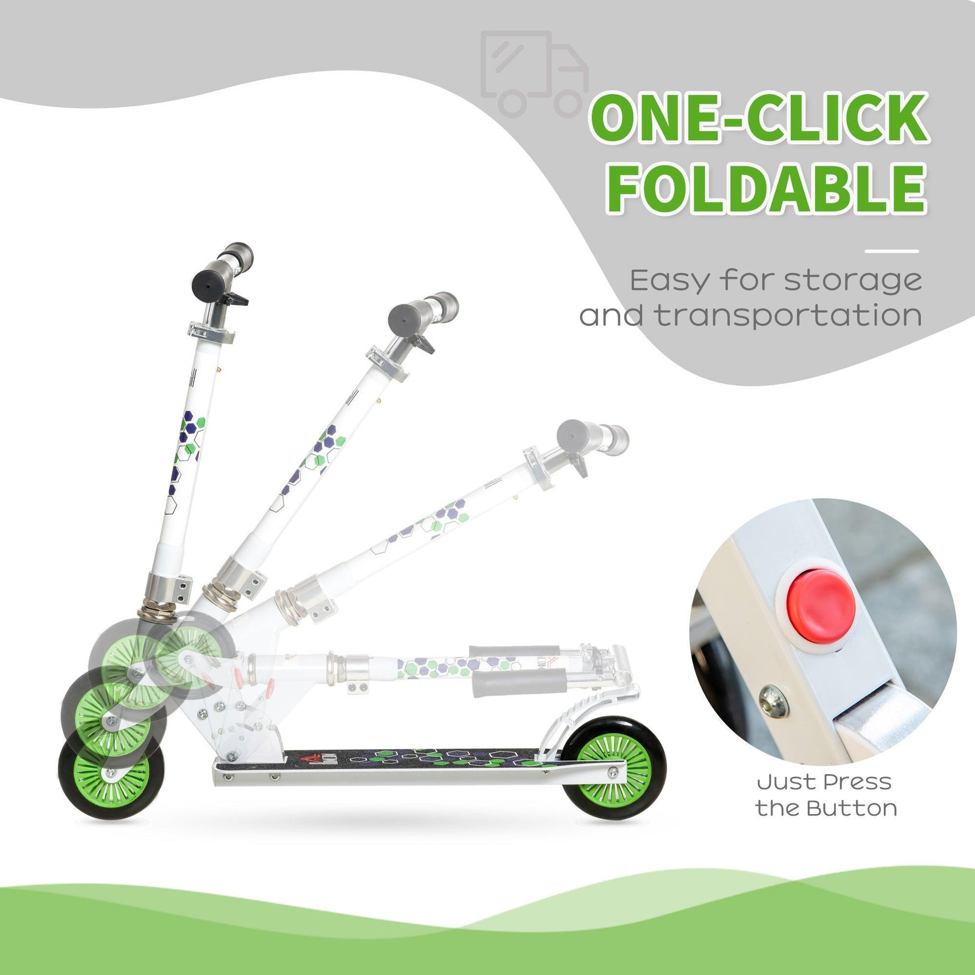 HOMCOM Foldable Kick Scooter for Kids: Adjustable Height, White - ALL4U RETAILER LTD