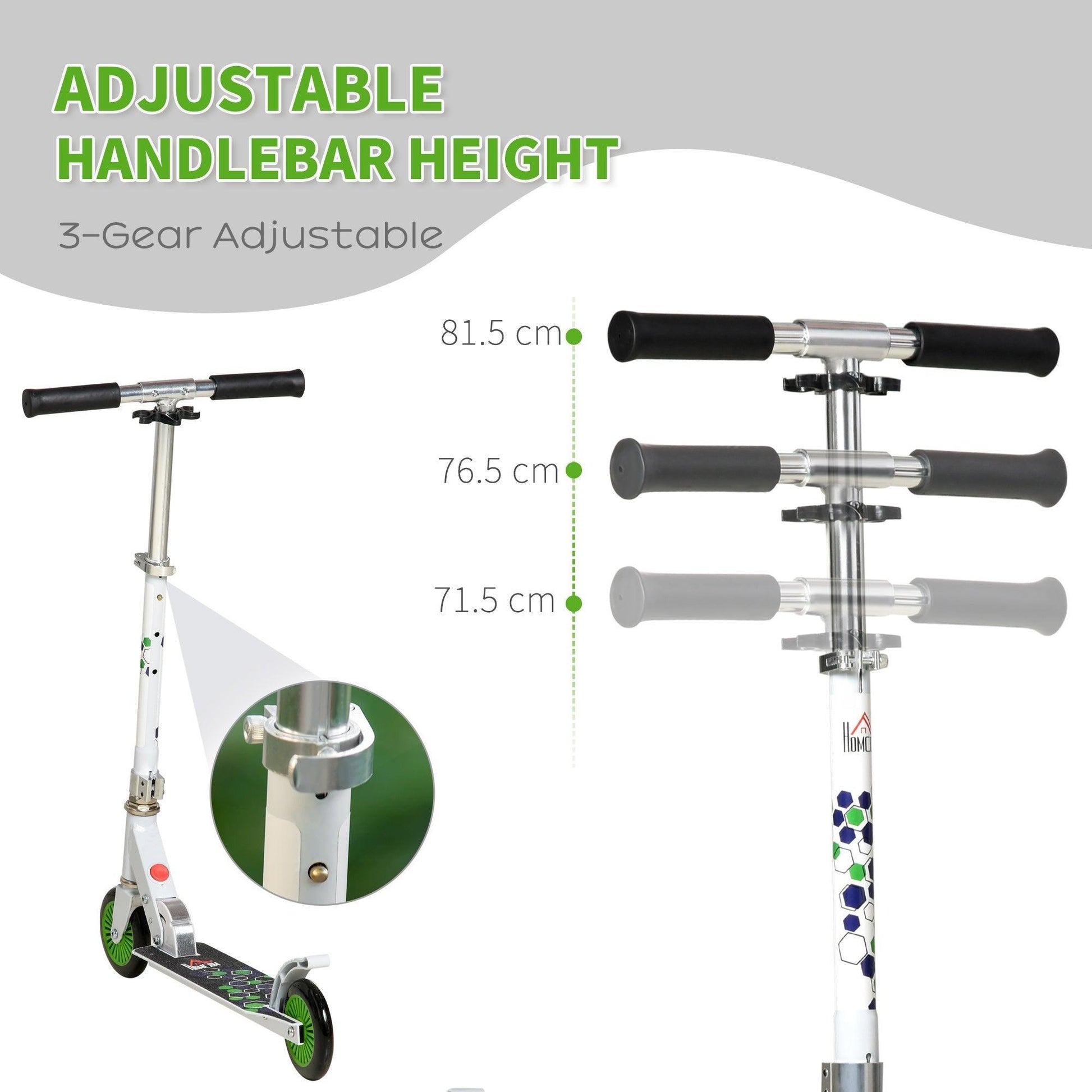 HOMCOM Foldable Kick Scooter for Kids: Adjustable Height, White - ALL4U RETAILER LTD