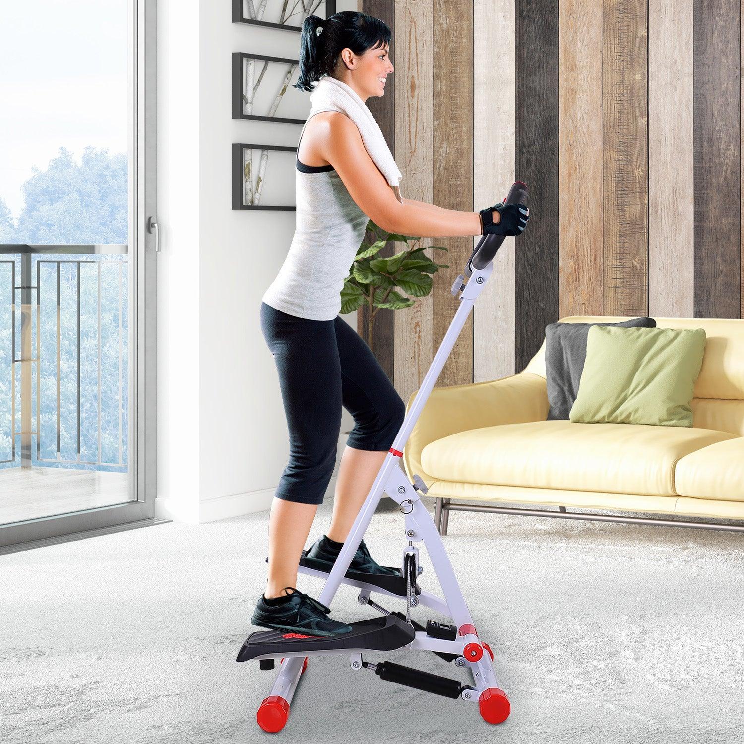 HOMCOM Foldable Stepper with Handle - White/Red - ALL4U RETAILER LTD