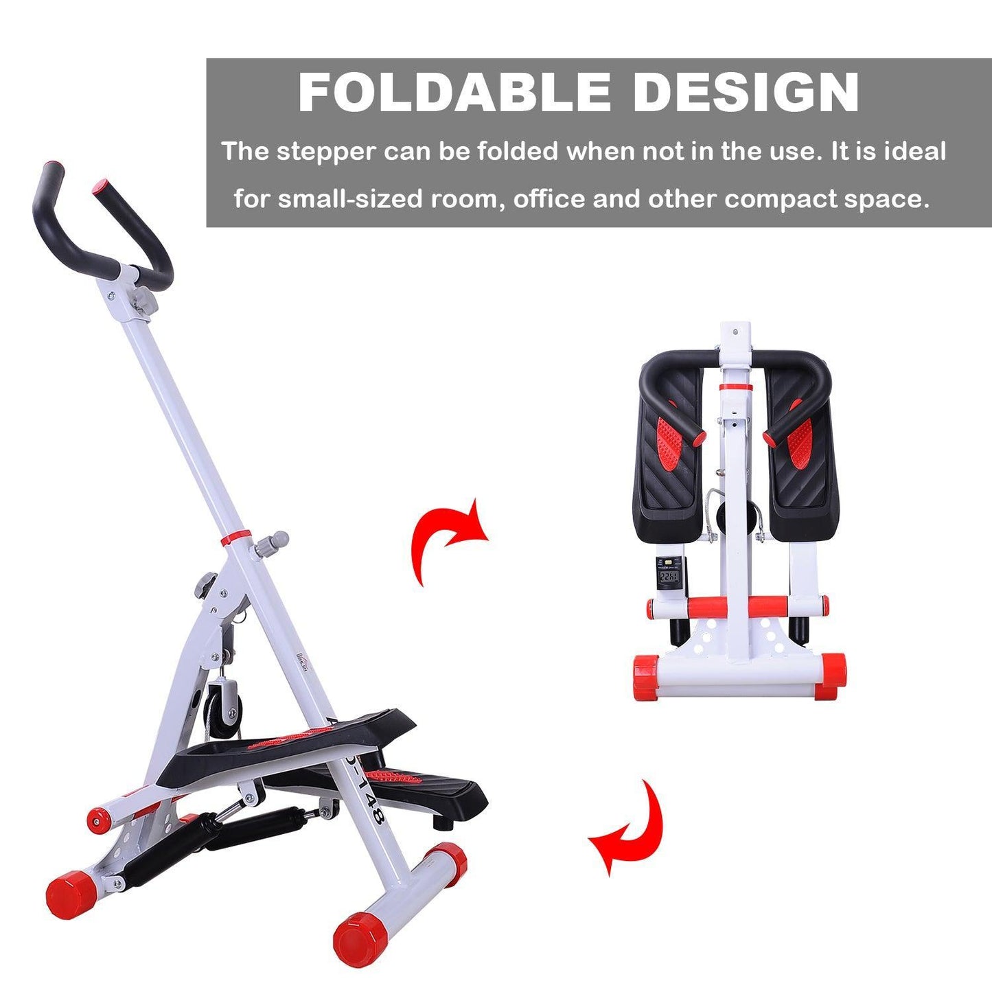 HOMCOM Foldable Stepper with Handle - White/Red - ALL4U RETAILER LTD