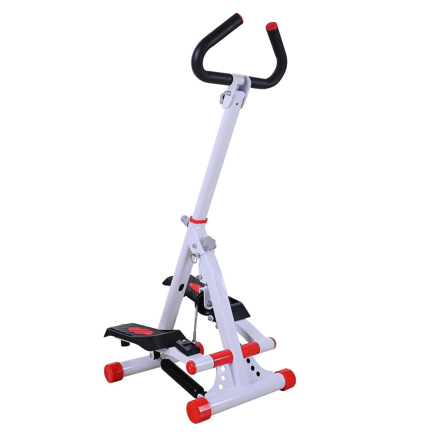 HOMCOM Foldable Stepper with Handle - White/Red - ALL4U RETAILER LTD