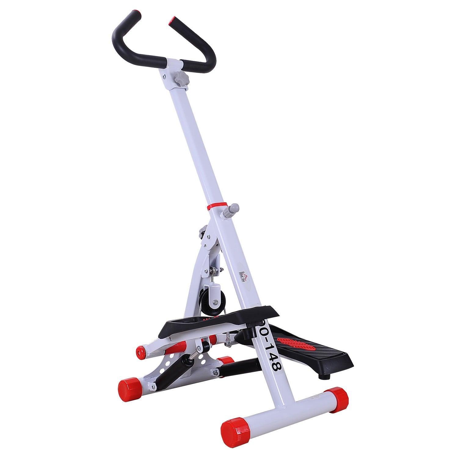 HOMCOM Foldable Stepper with Handle - White/Red - ALL4U RETAILER LTD