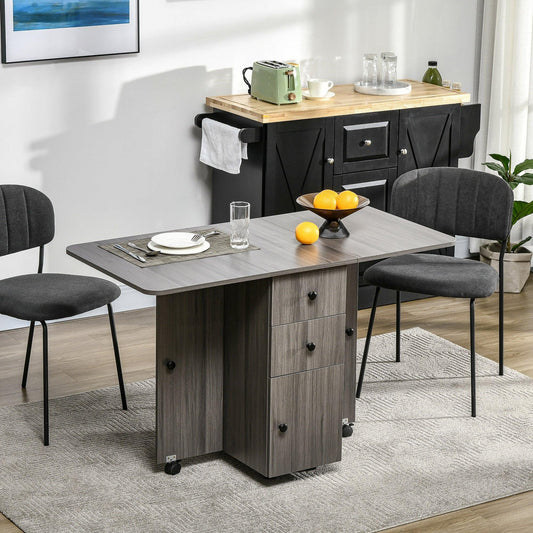 HOMCOM Folding Dining Table with Storage and Wheels - ALL4U RETAILER LTD
