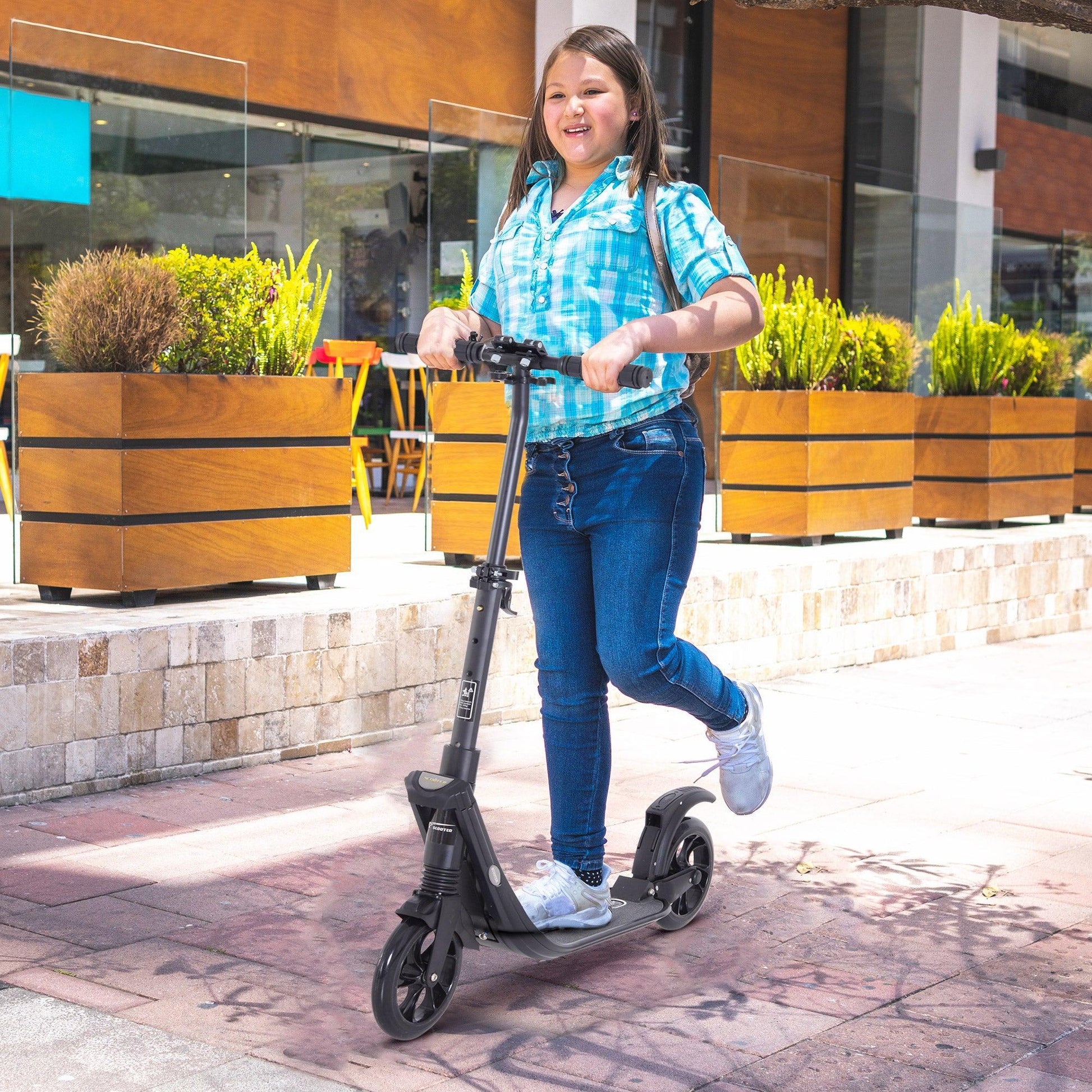 HOMCOM Folding Kick Scooter - Adjustable & Dual Shock Absorption - ALL4U RETAILER LTD