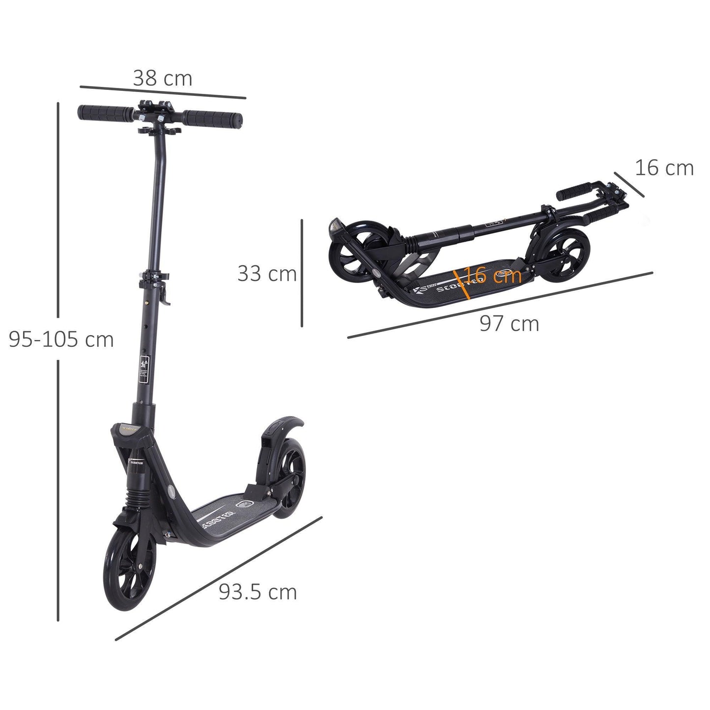 HOMCOM Folding Kick Scooter - Adjustable & Dual Shock Absorption - ALL4U RETAILER LTD