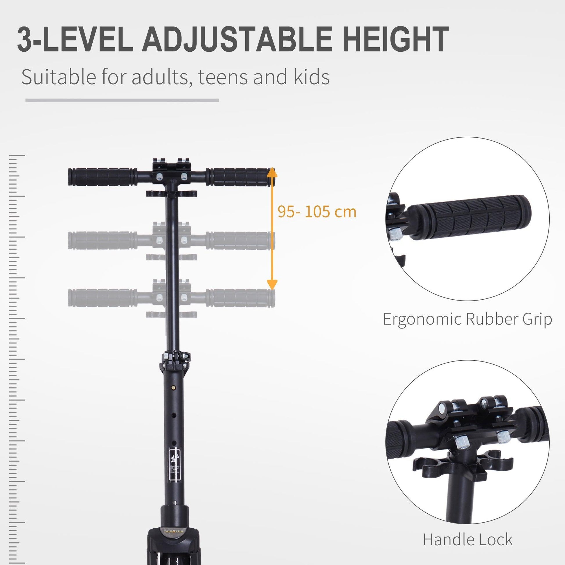 HOMCOM Folding Kick Scooter - Adjustable & Dual Shock Absorption - ALL4U RETAILER LTD