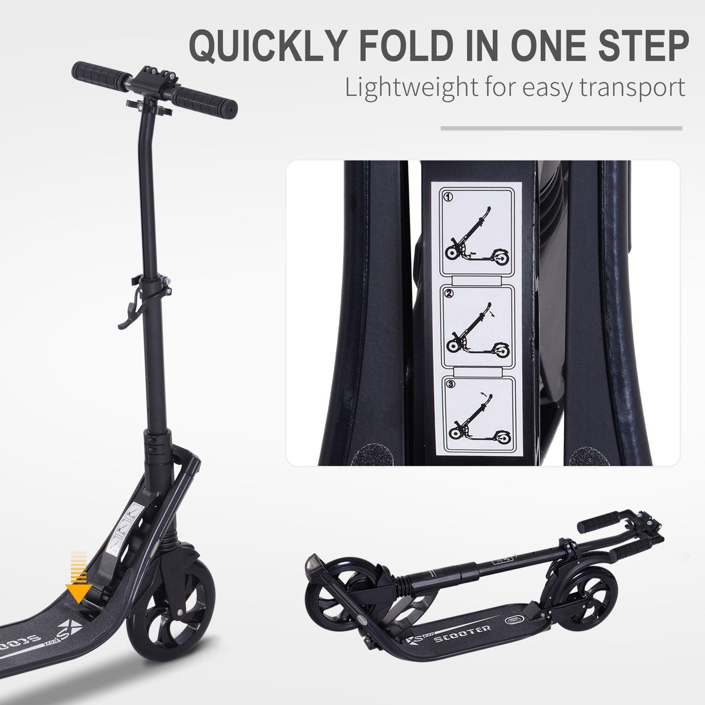 HOMCOM Folding Kick Scooter - Adjustable & Dual Shock Absorption - ALL4U RETAILER LTD