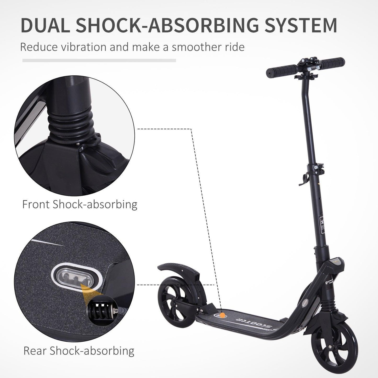 HOMCOM Folding Kick Scooter - Adjustable & Dual Shock Absorption - ALL4U RETAILER LTD