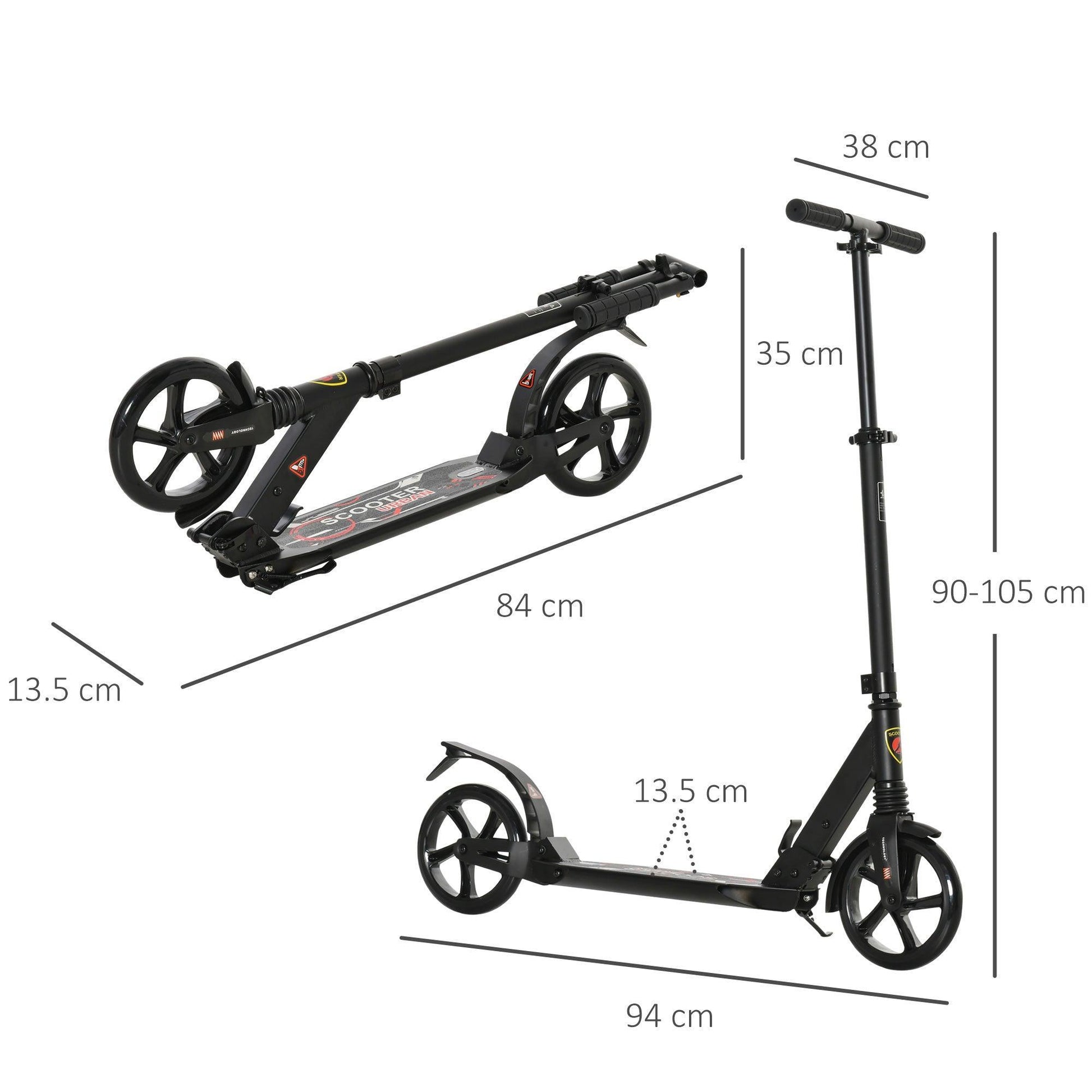 HOMCOM Folding Kick Scooter, Adjustable, Big Wheels - ALL4U RETAILER LTD