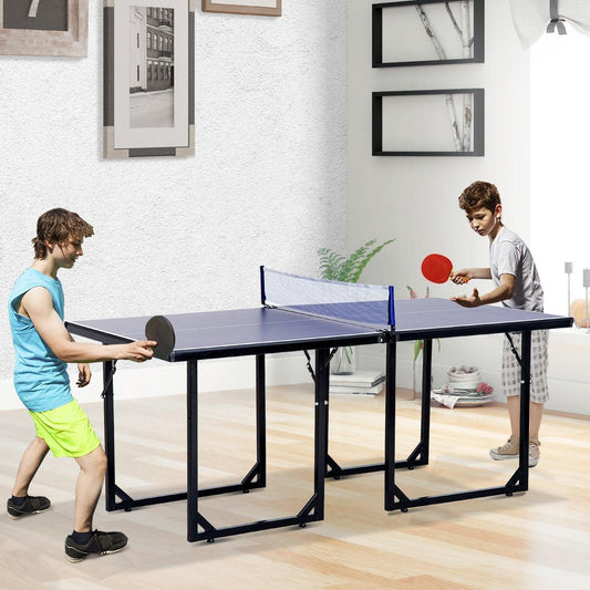 HOMCOM Folding Mini Ping Pong Table Set - Black/Blue - ALL4U RETAILER LTD