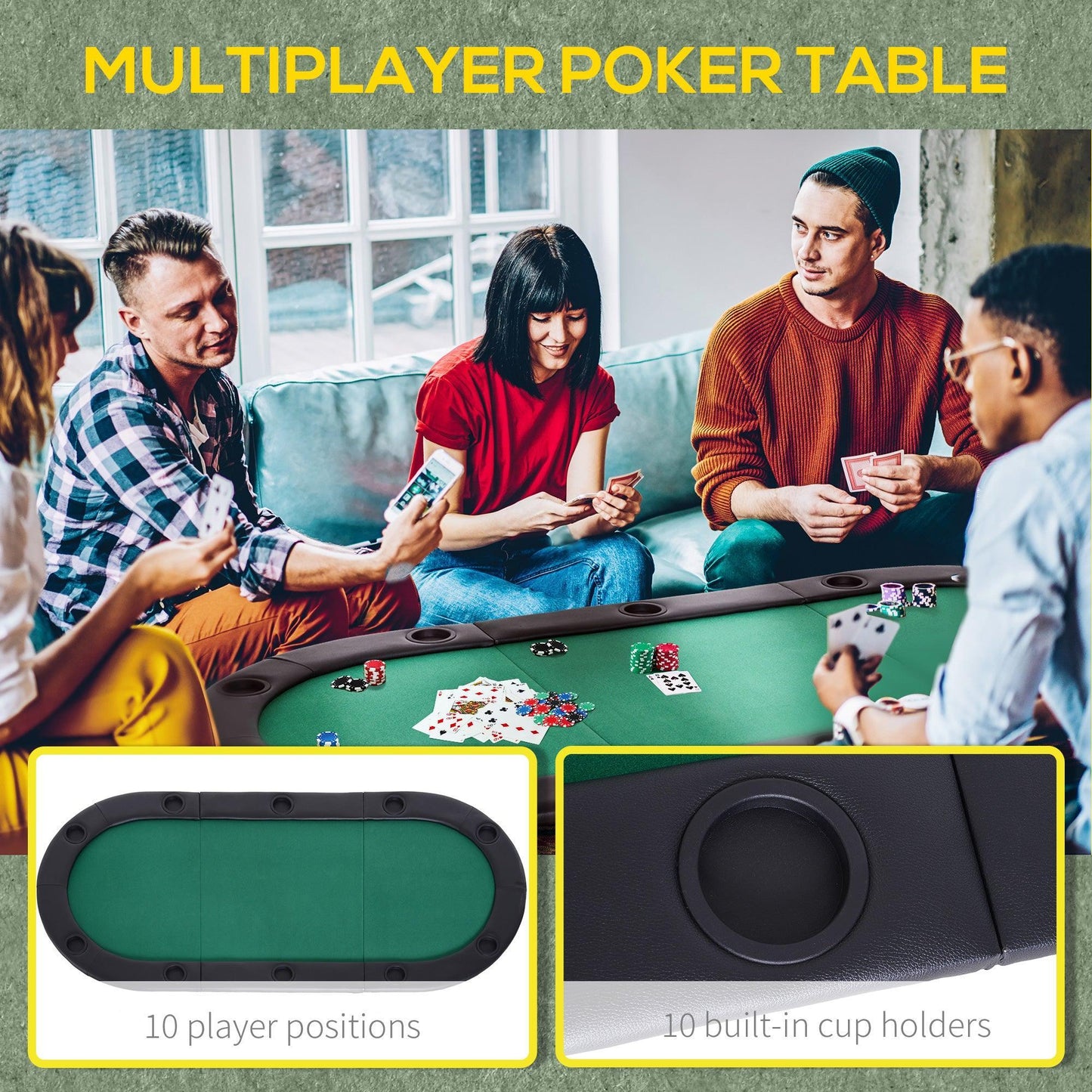 HOMCOM Folding Poker Table - Portable & Stylish - ALL4U RETAILER LTD