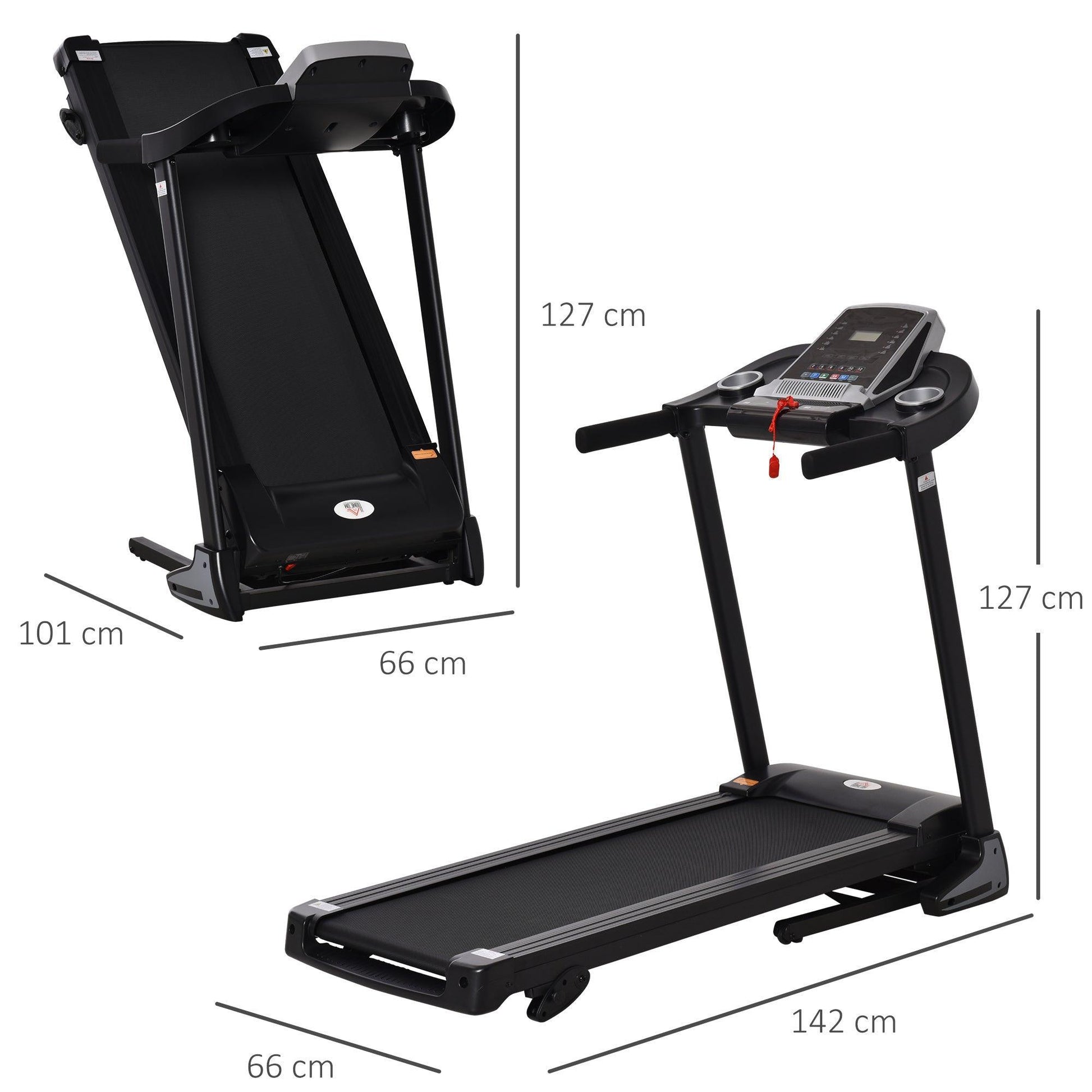 HOMCOM Folding Treadmill Electric Running Machine, 12 Programs - ALL4U RETAILER LTD
